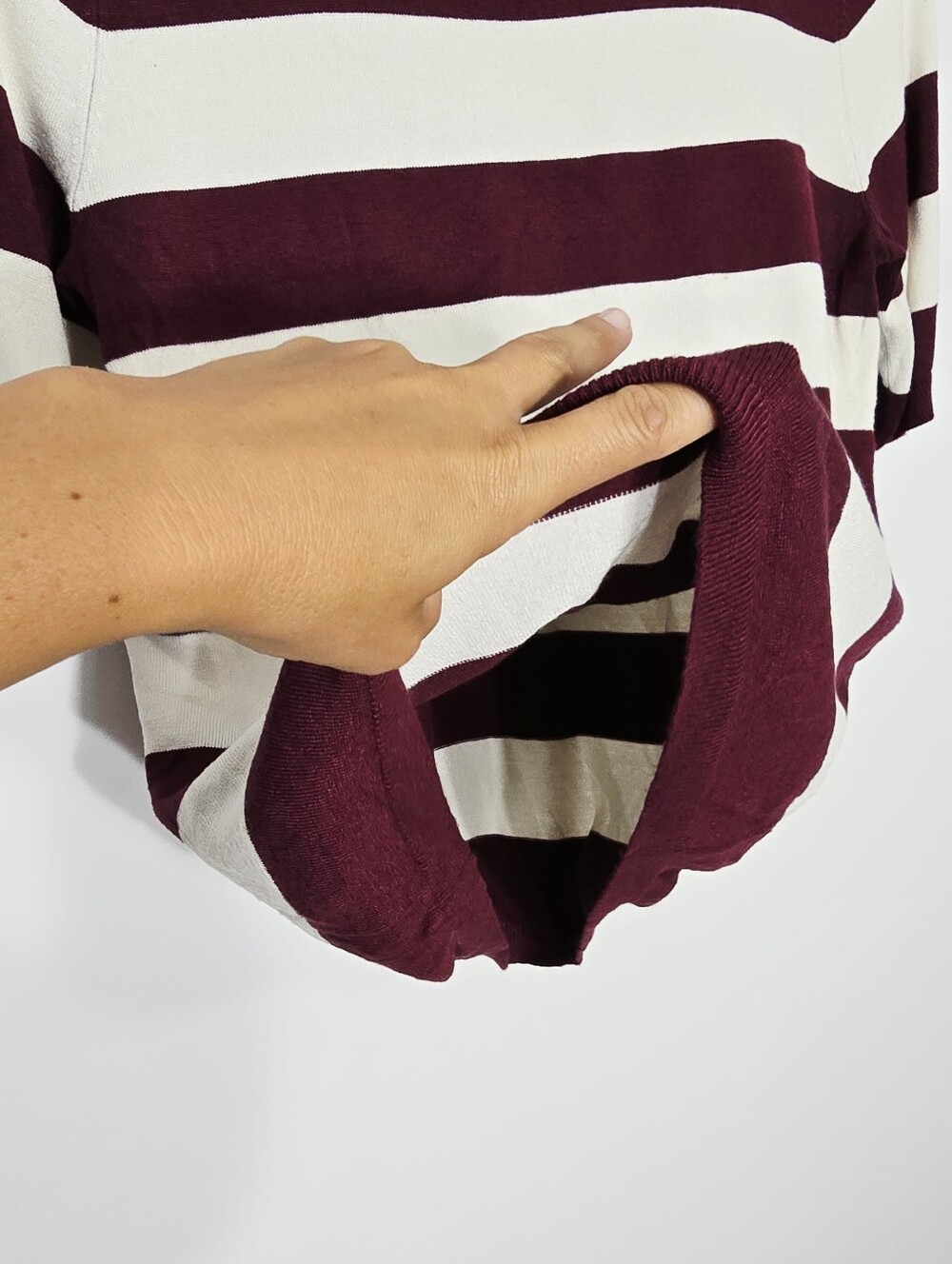 KAFFE Ivory Burgundy Nautical Strips Knitted Short Sleeve Sweater Size Small - Picture 5 of 12